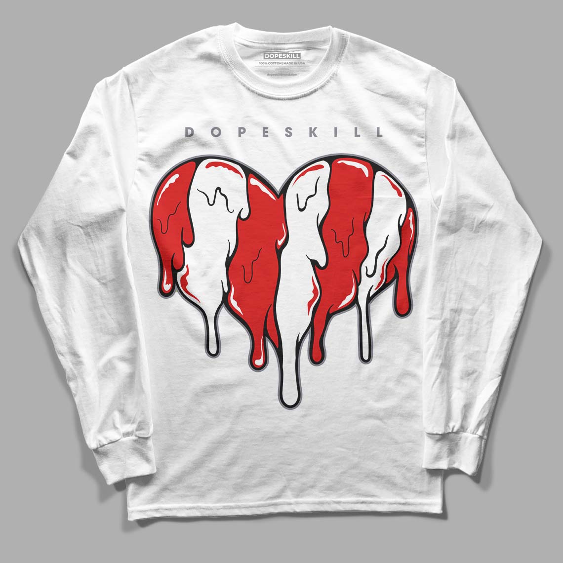 Gym Red 9s DopeSkill Long Sleeve T-Shirt Slime Drip Heart Graphic - White