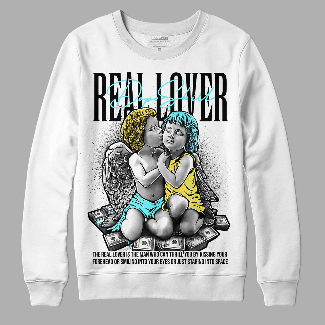 Aqua 5s DopeSkill Sweatshirt Real Lover Graphic - White