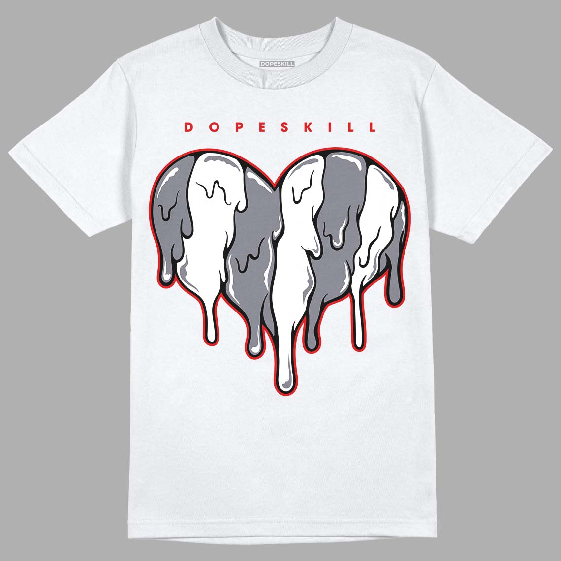 Fire Red 9s DopeSkill T-Shirt Slime Drip Heart Graphic - White
