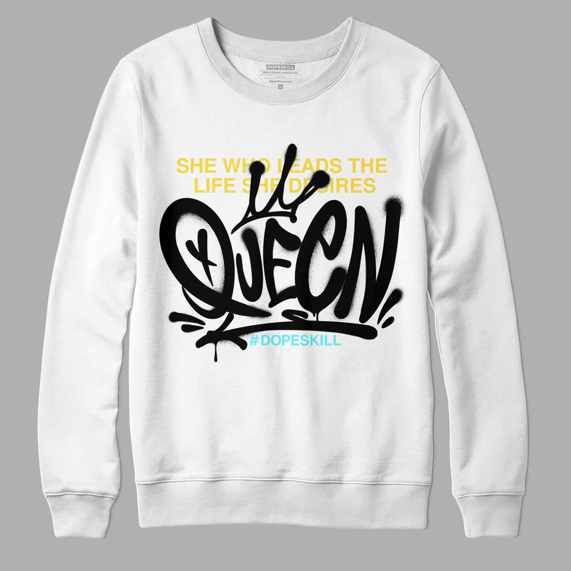 Aqua 5s DopeSkill Sweatshirt Queen Graphic - White