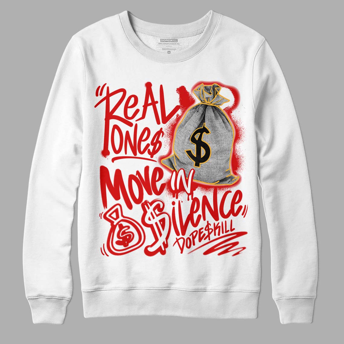 Dunk Low Gym Red DopeSkill Sweatshirt Real Ones Move In Silence Graphic - White
