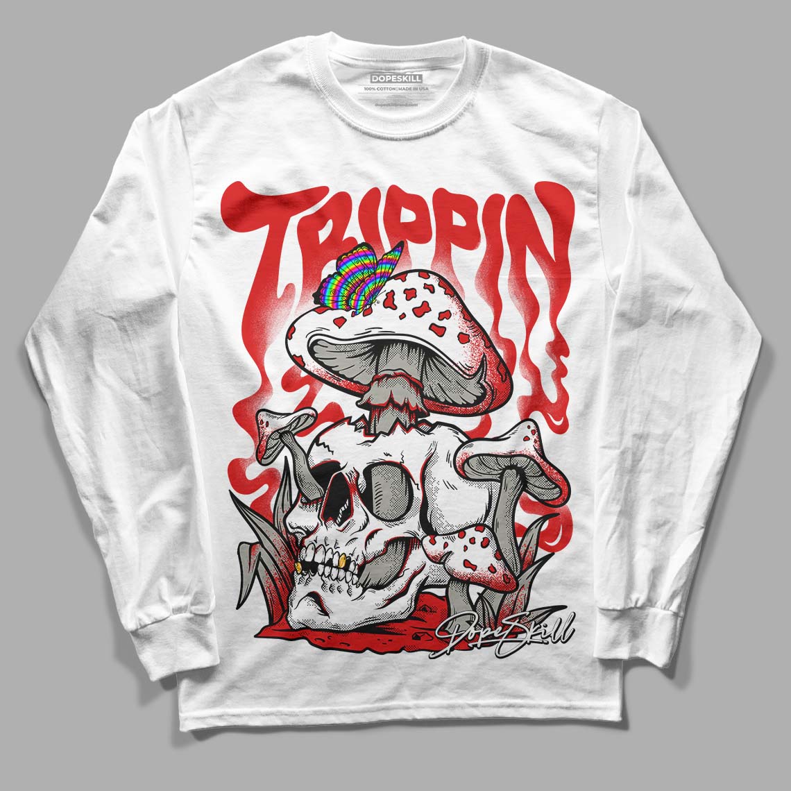 Fire Red 3s DopeSkill Long Sleeve T-Shirt Trippin Graphic - White