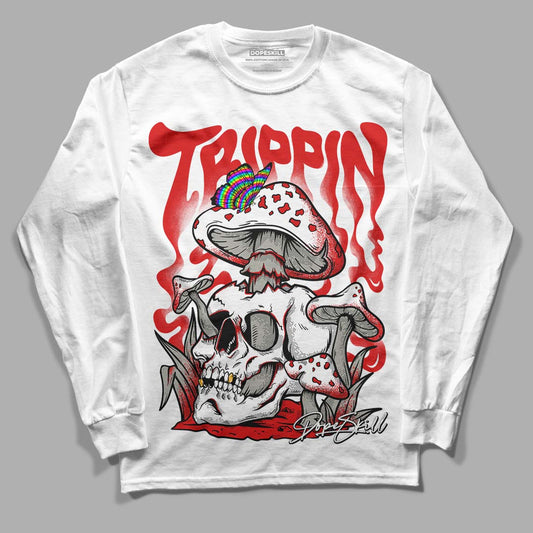 Fire Red 3s DopeSkill Long Sleeve T-Shirt Trippin Graphic - White