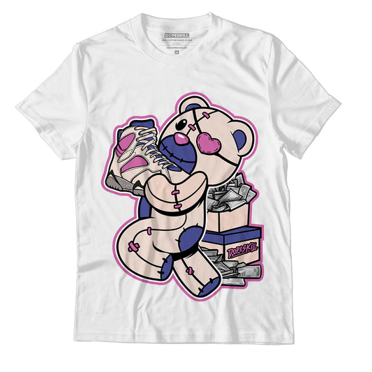 Jordan 7 SE Sapphire DopeSkill T-Shirt Bear Steals Sneaker Graphic - White 