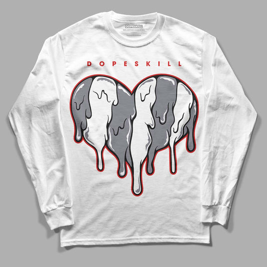 Fire Red 9s DopeSkill Long Sleeve T-Shirt Slime Drip Heart Graphic - White