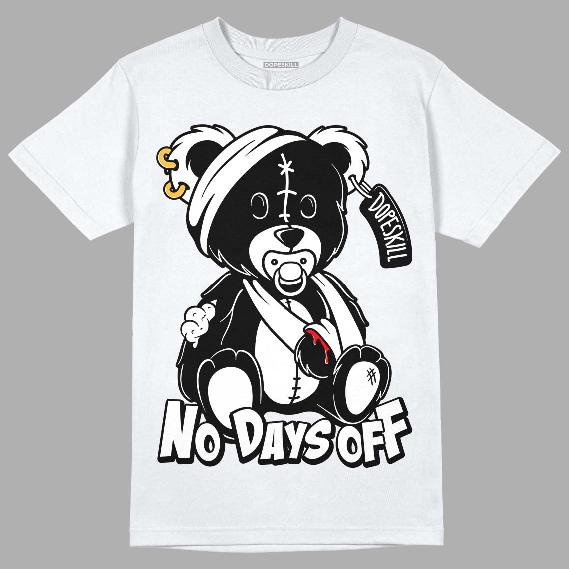 Jordan 1 High 85 Black White DopeSkill T-Shirt Hurt Bear Graphic Streetwear - White