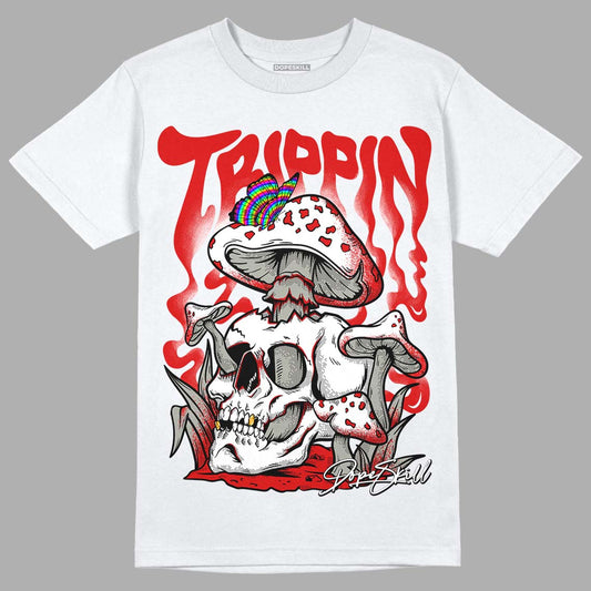 Fire Red 3s DopeSkill T-Shirt Trippin Graphic - White
