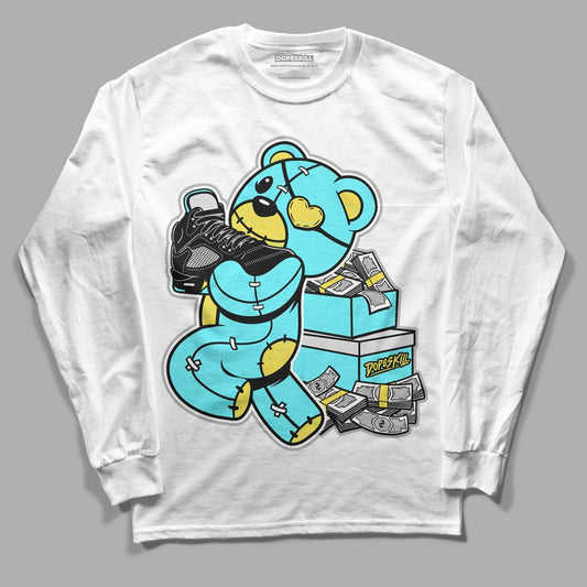 Aqua 5s DopeSkill Long Sleeve T-Shirt Bear Steals Sneaker Graphic - White