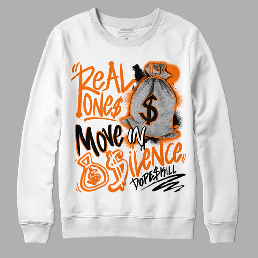 Orange Black White DopeSkill Sweatshirt Real Ones Move In Silence Graphic - White 