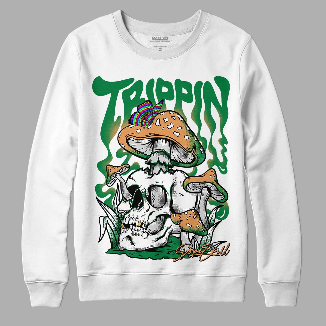 Nike SB x Jordan 4 “Pine Green” DopeSkill Sweatshirt Trippin Graphic Streetwear - White