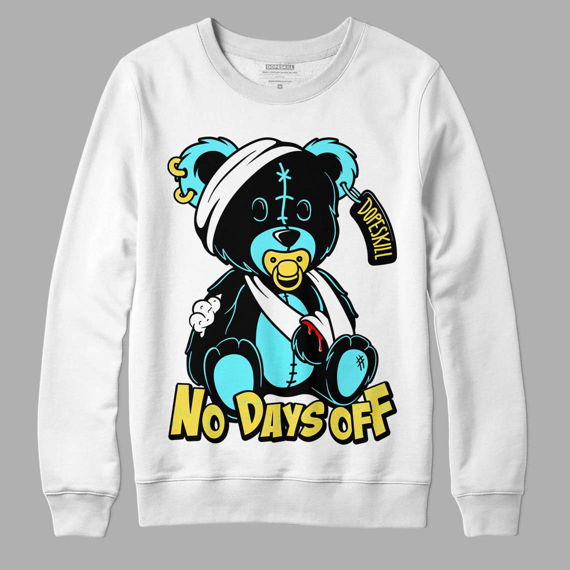 Aqua 5s DopeSkill Sweatshirt Hurt Bear Graphic - White