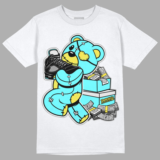 Aqua 5s DopeSkill T-Shirt Bear Steals Sneaker Graphic - White