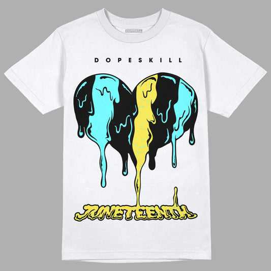 Aqua 5s DopeSkill T-Shirt Juneteenth Heart Graphic - White