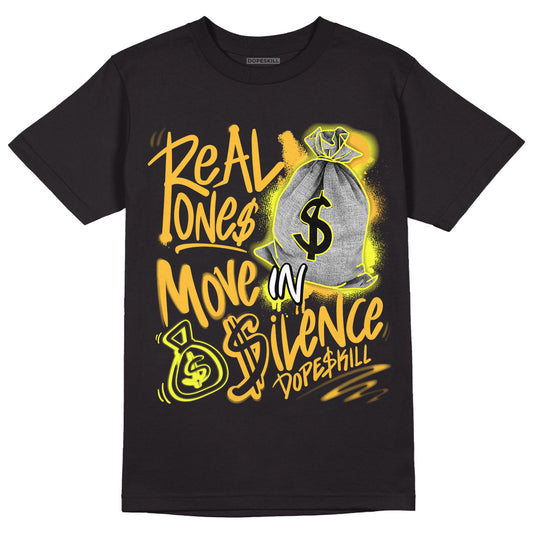 Taxi Yellow Black 8s DopeSkill T-Shirt Real Ones Move In Silence Graphic - Black