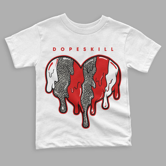Fire Red 3s DopeSkill Toddler Kids T-shirt Slime Drip Heart Graphic - White