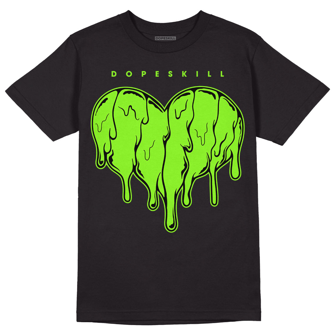 Neon Green Collection DopeSkill T-Shirt Slime Drip Heart Graphic - Black