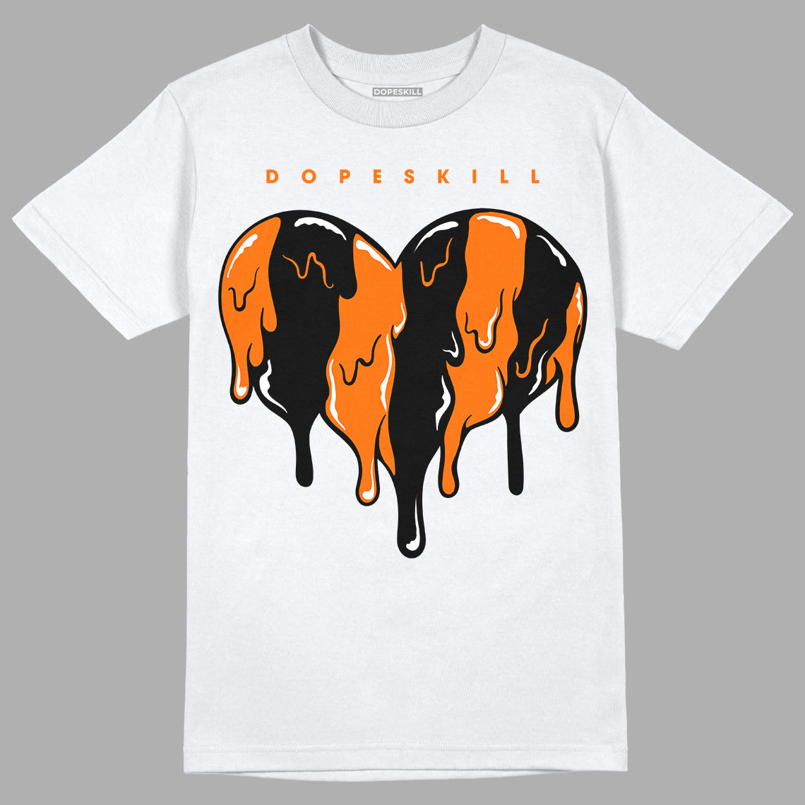Orange Black White DopeSkill T-Shirt Slime Drip Heart Graphic - White