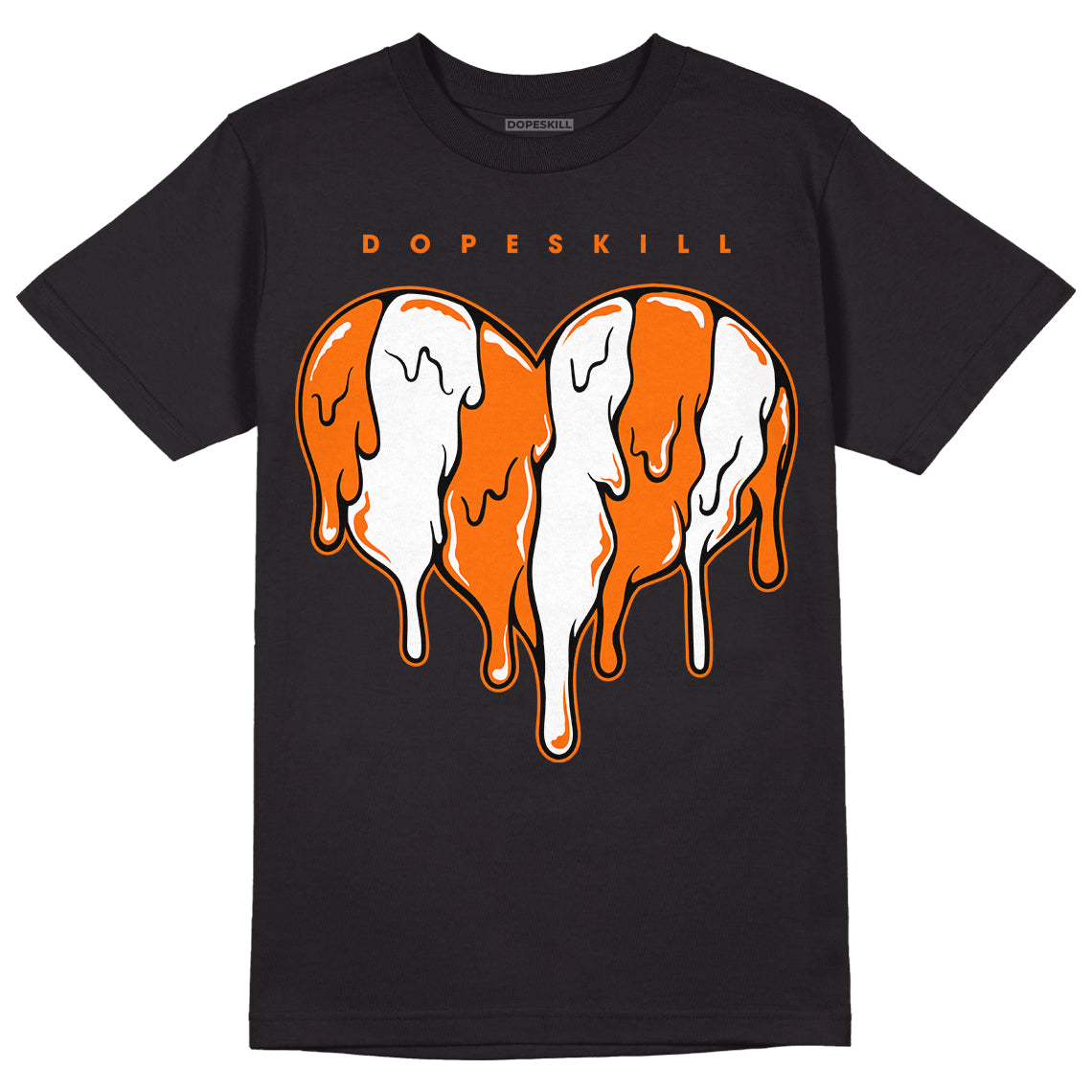 Orange Black White DopeSkill T-Shirt Slime Drip Heart Graphic - Black