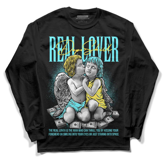 Aqua 5s DopeSkill Long Sleeve T-Shirt Real Lover Graphic - Black 