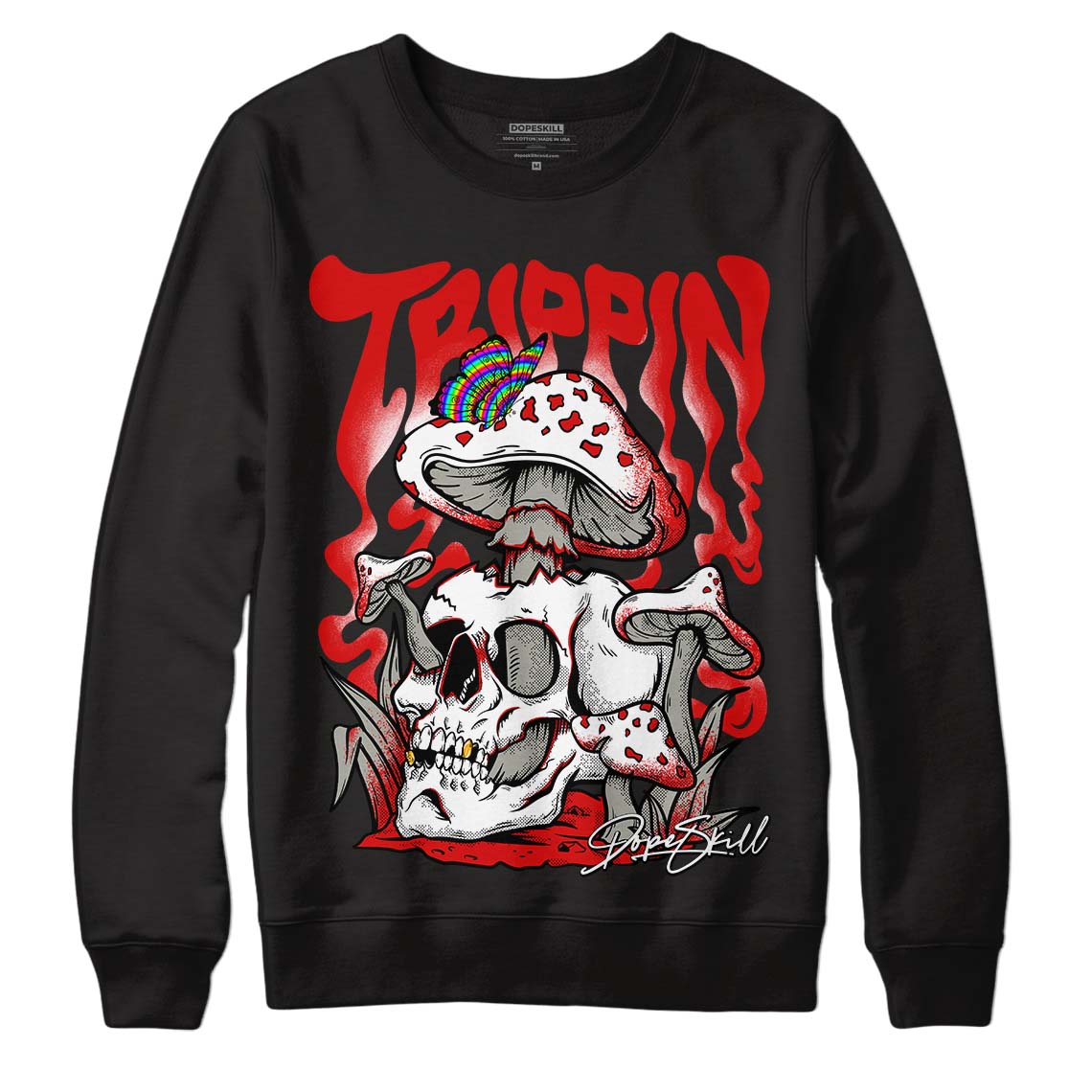 Fire Red 3s DopeSkill Sweatshirt Trippin Graphic - Black