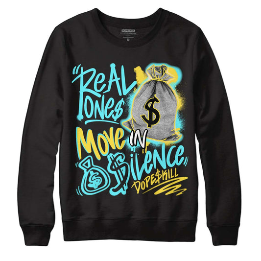 Aqua 5s DopeSkill Sweatshirt Real Ones Move In Silence Graphic - Black 