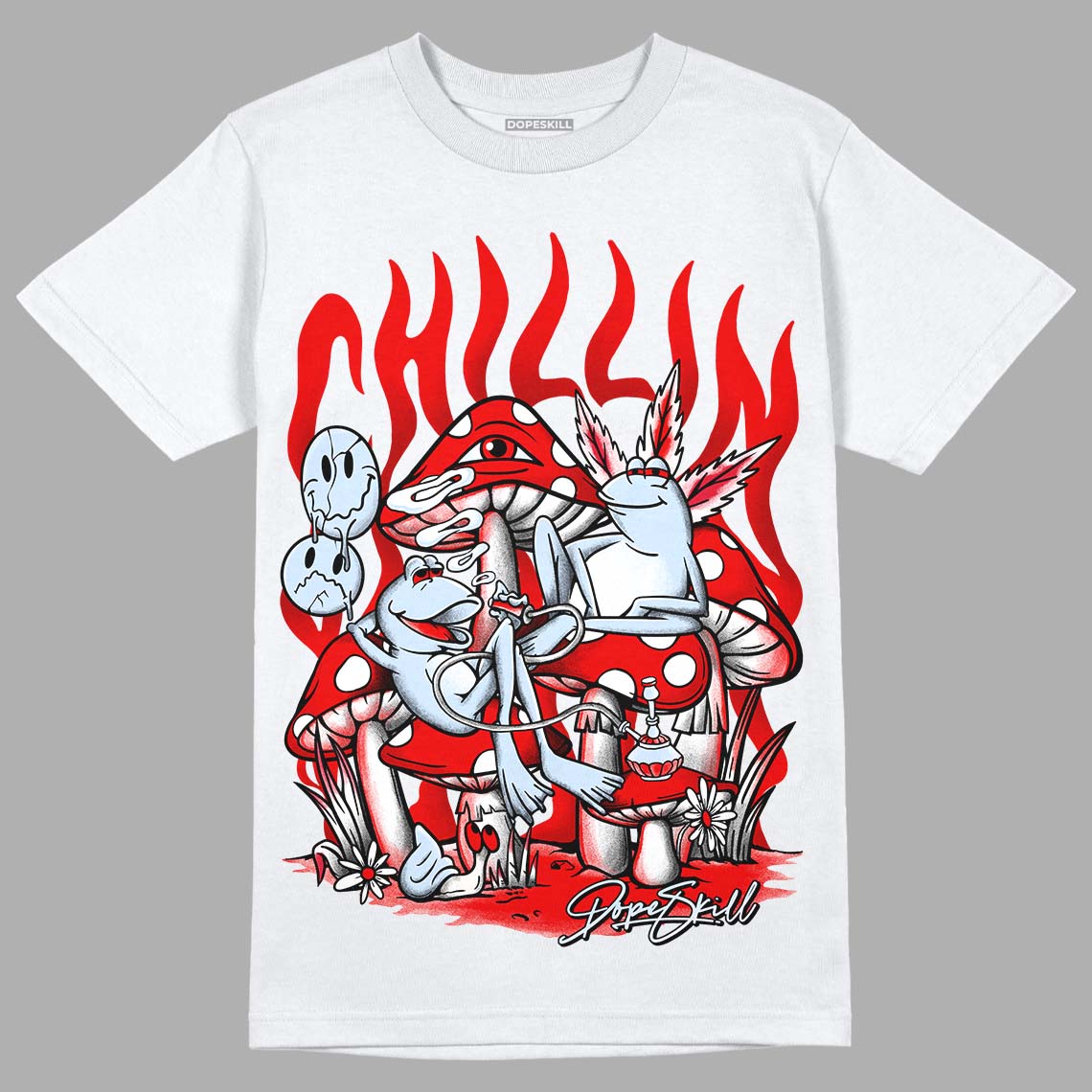 Cherry 11s DopeSkill T-Shirt Chillin Graphic - White