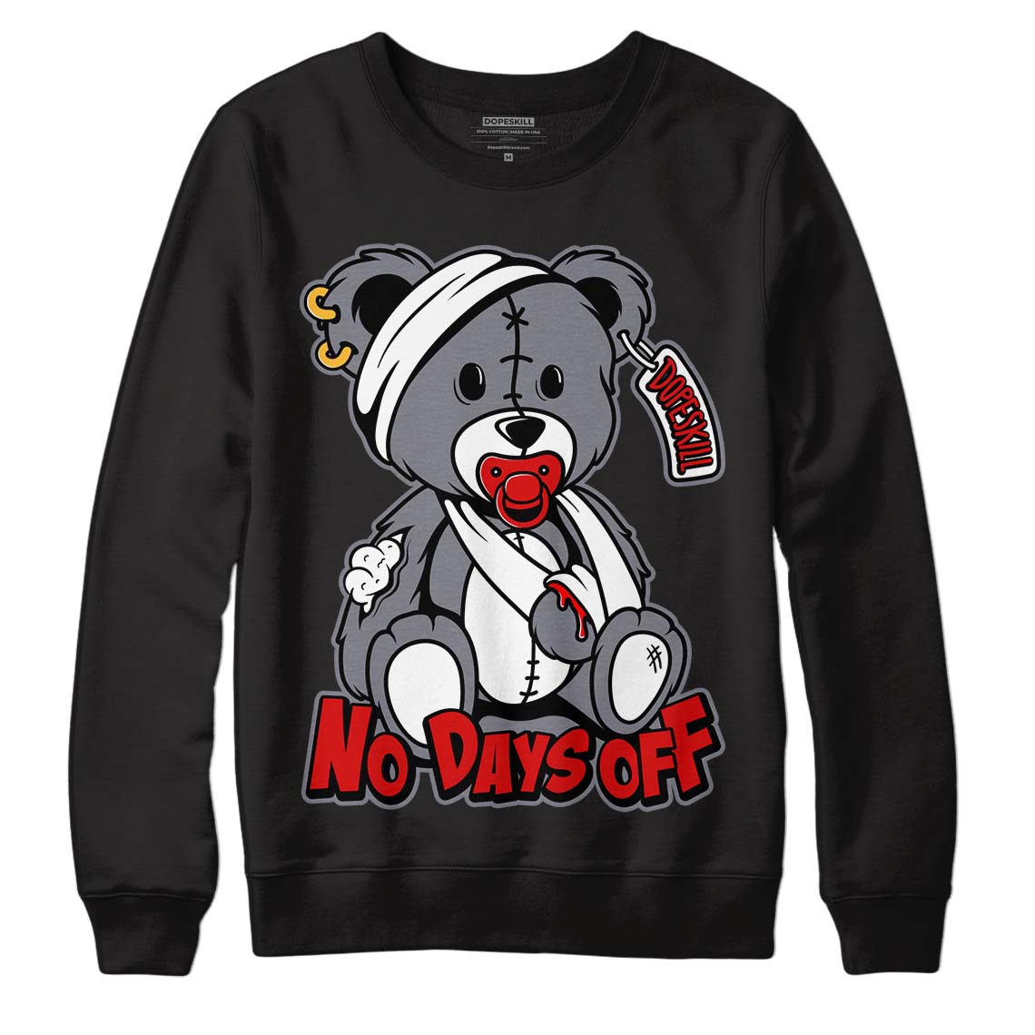 Fire Red 9s DopeSkill Sweatshirt Hurt Bear Graphic - Black