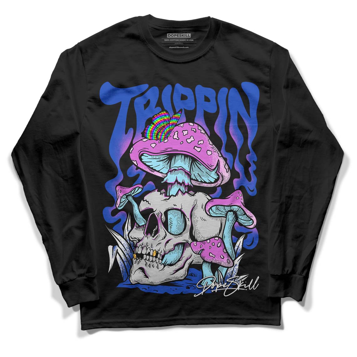 Hyper Royal 12s DopeSkill Long Sleeve T-Shirt Trippin Graphic - Black