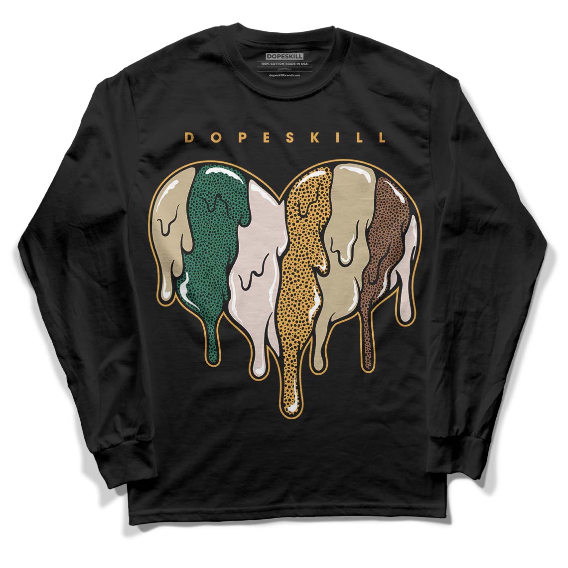 Safari Dunk Low DopeSkill Long Sleeve T-Shirt Slime Drip Heart Graphic - Black