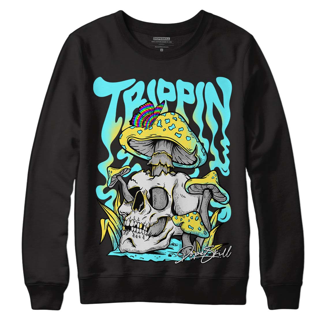 Aqua 5s DopeSkill Sweatshirt Trippin Graphic - Black