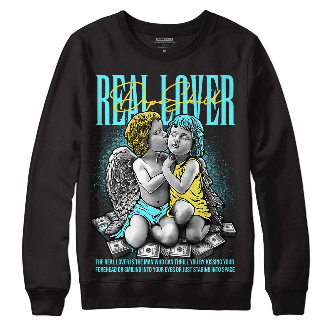 Aqua 5s DopeSkill Sweatshirt Real Lover Graphic - Black