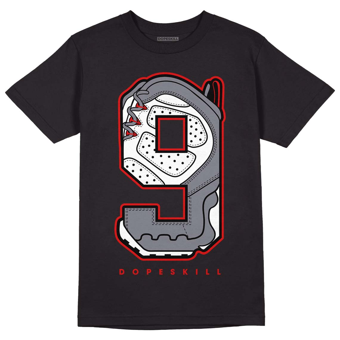 Fire Red 9s DopeSkill T-Shirt No.9 Graphic - Black