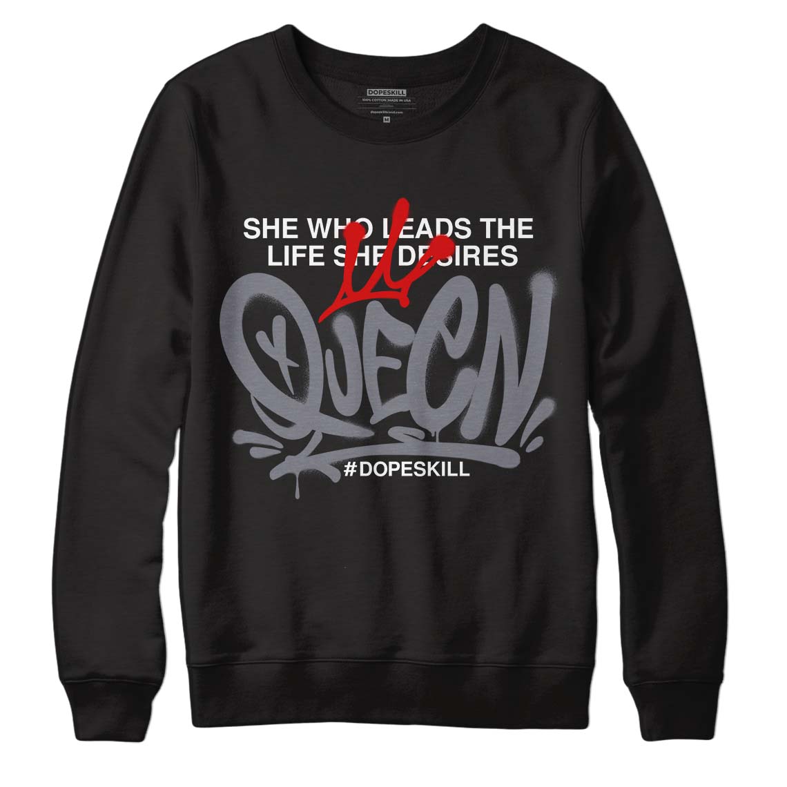 Fire Red 9s DopeSkill Sweatshirt Queen Graphic - Black