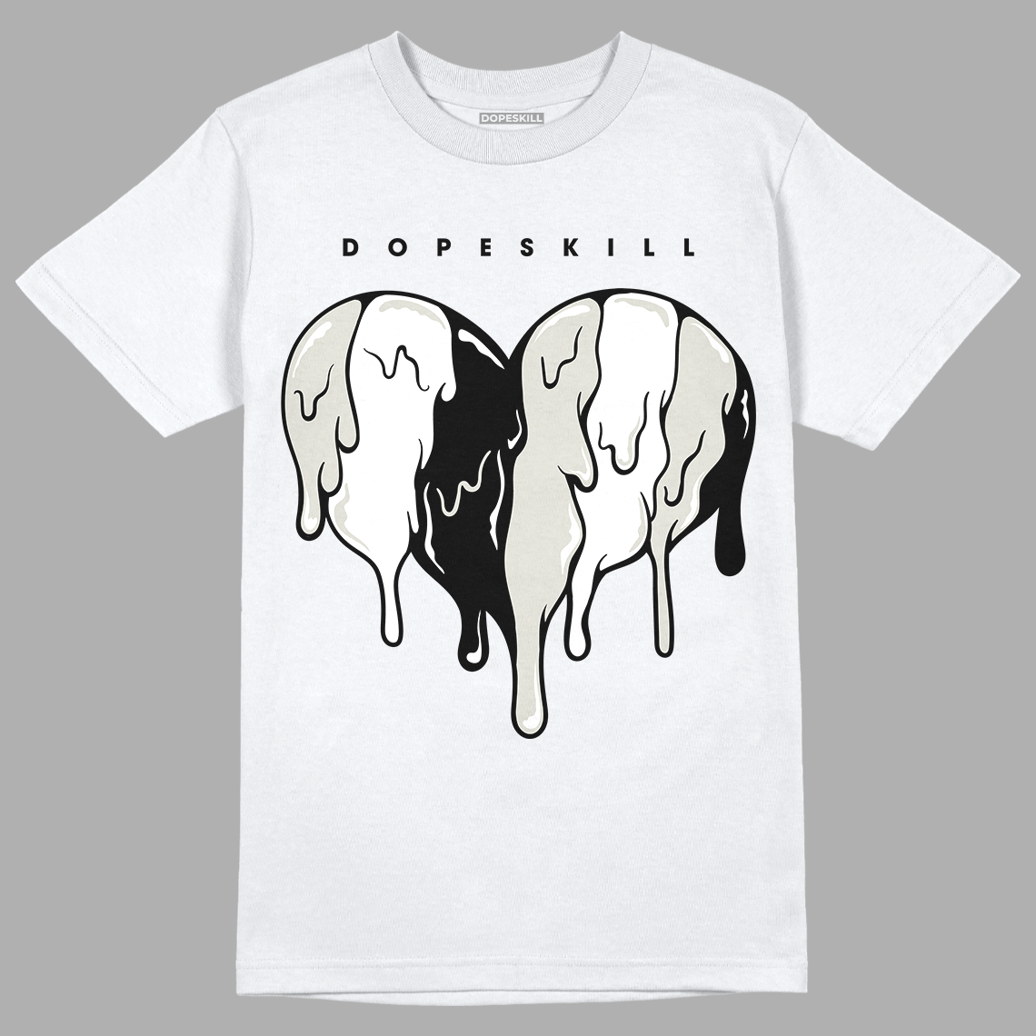 Jordan 4 Military Black DopeSkill T-Shirt Slime Drip Heart Graphic - White