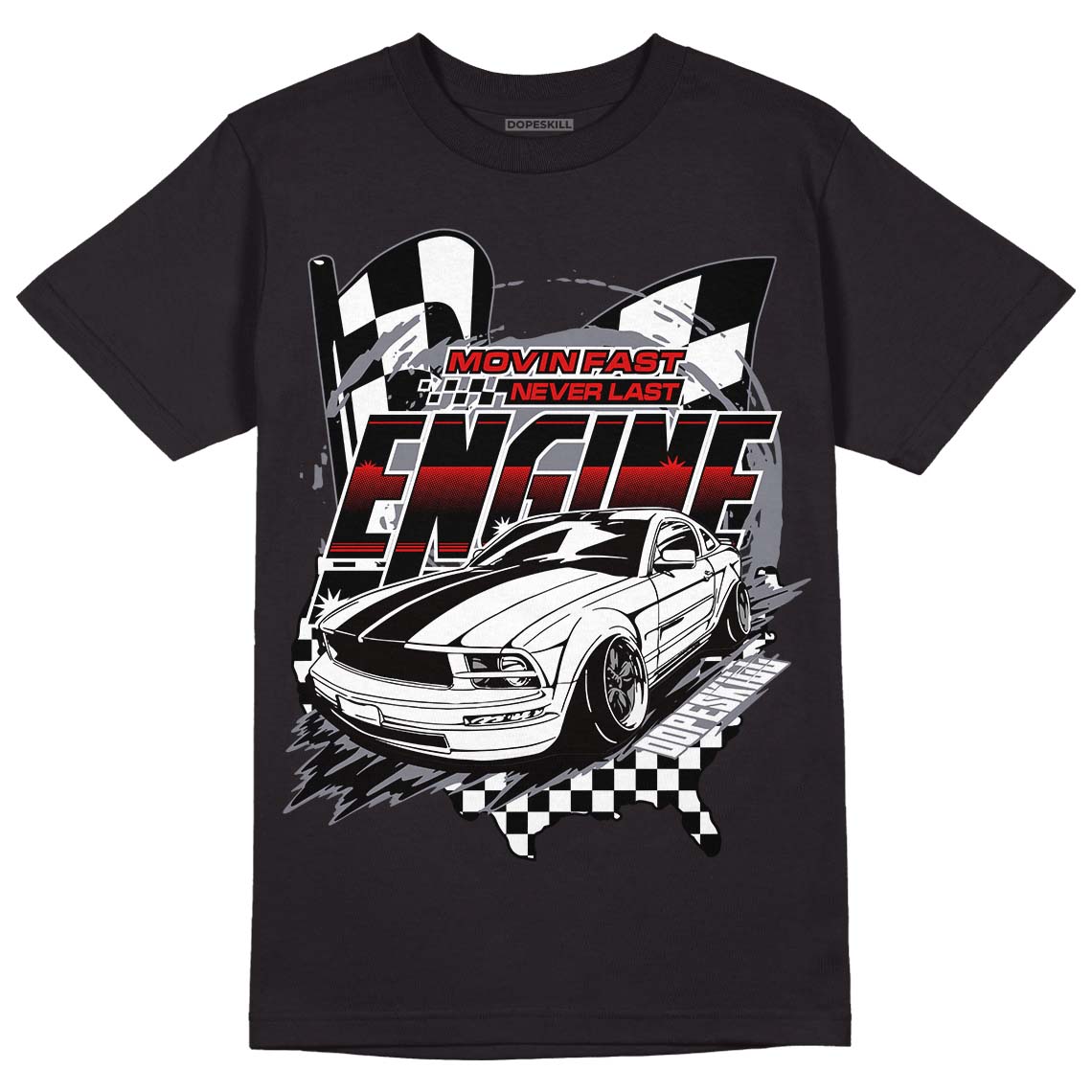 Fire Red 9s DopeSkill T-Shirt ENGINE Tshirt Graphic - Black