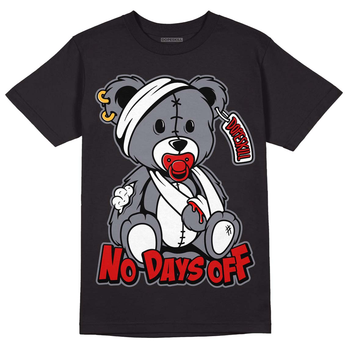 Fire Red 9s DopeSkill T-Shirt Hurt Bear Graphic - Black