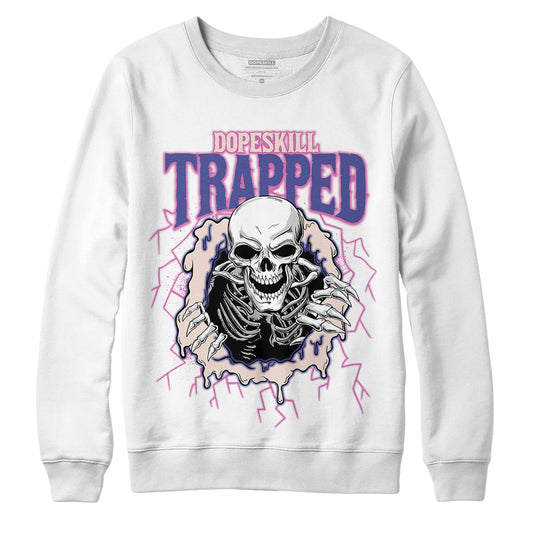 Jordan 7 SE Sapphire DopeSkill Sweatshirt Trapped Halloween Graphic - White 