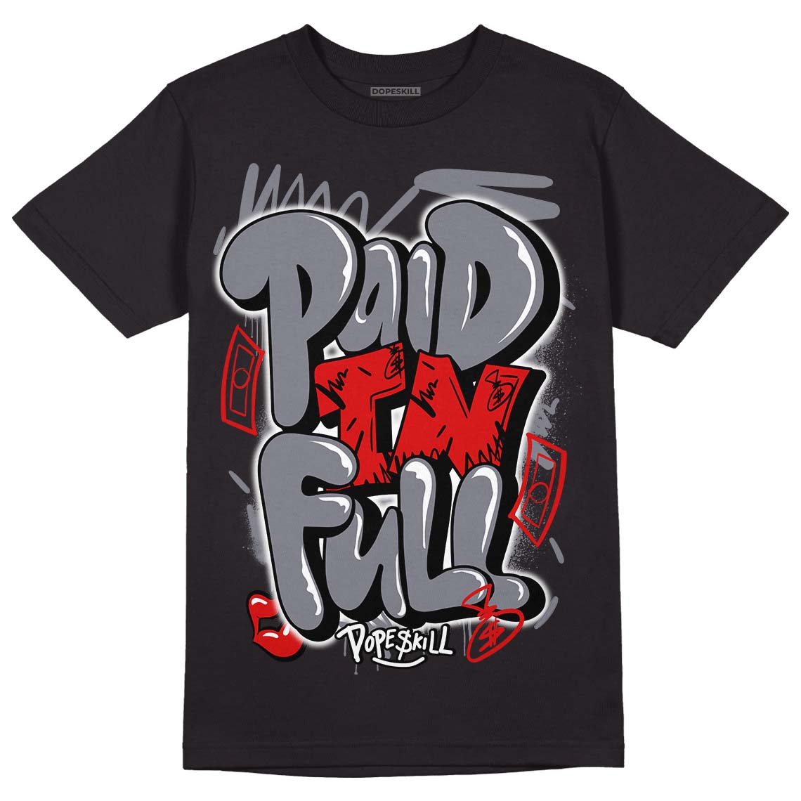 Fire Red 9s DopeSkill T-Shirt New Paid In Full Graphic - Black