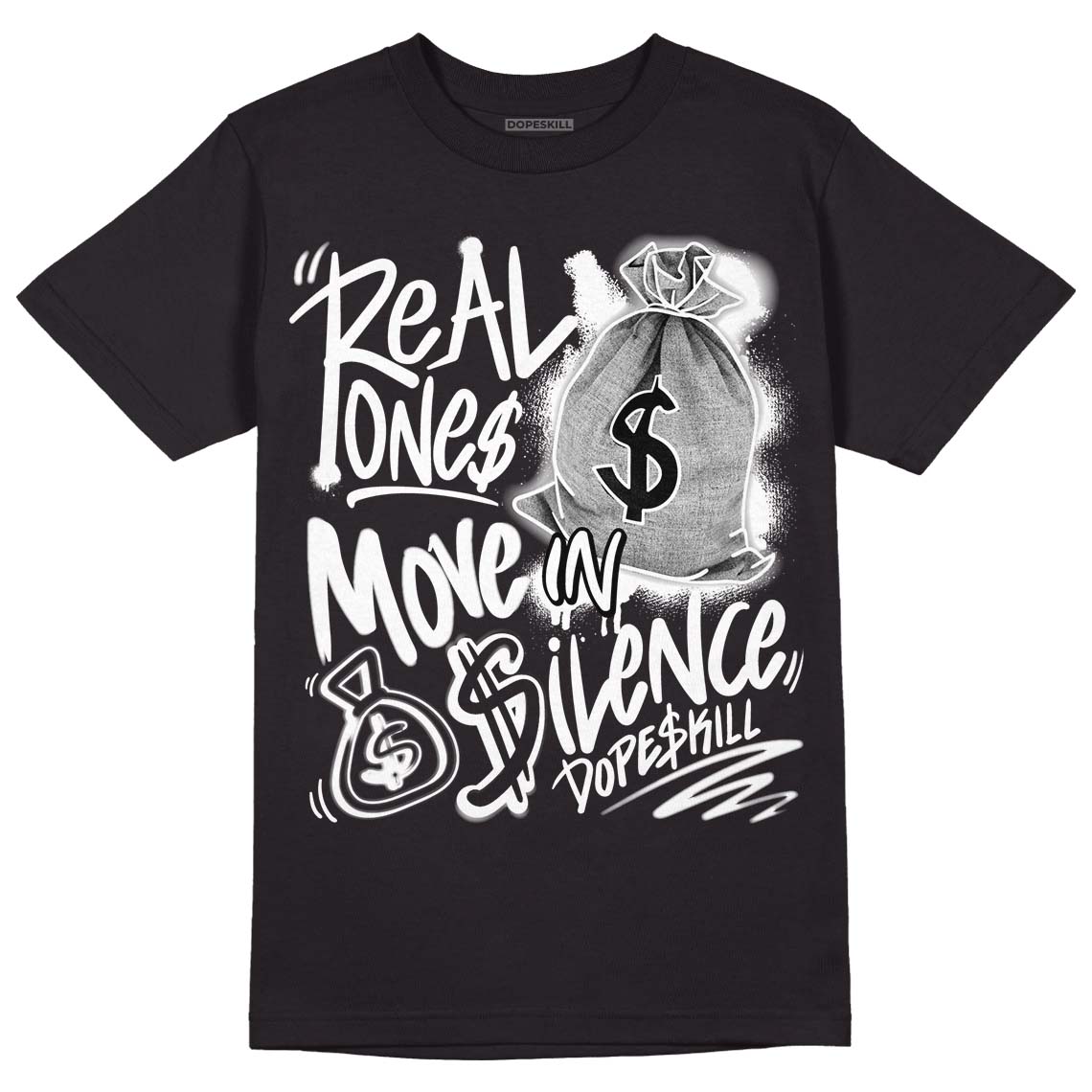 Jordan 1 High 85 Black White DopeSkill T-Shirt Real Ones Move In Silence Graphic Streetwear - Black