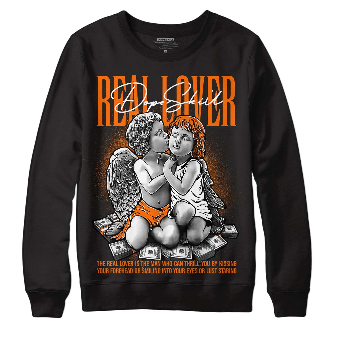 Orange Black White DopeSkill Sweatshirt Real Lover Graphic - Black