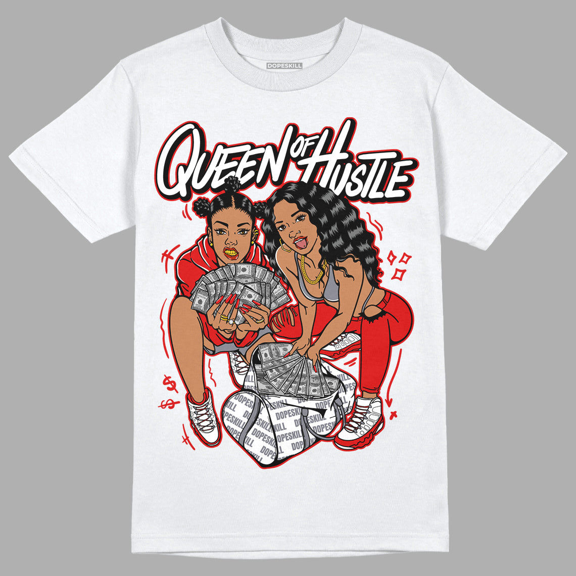 Gym Red 9s DopeSkill T-Shirt Queen Of Hustle Graphic - White