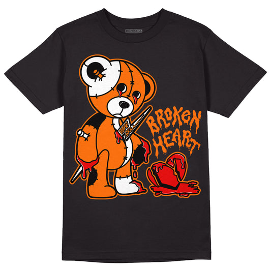 Orange Black White DopeSkill T-Shirt Broken Heart Graphic - Black 