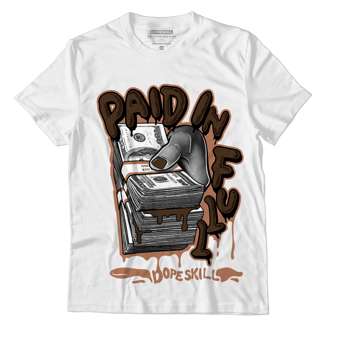 Jordan 1 Mid Dark Chocolate DopeSkill T-Shirt Paid In Full Graphic - White