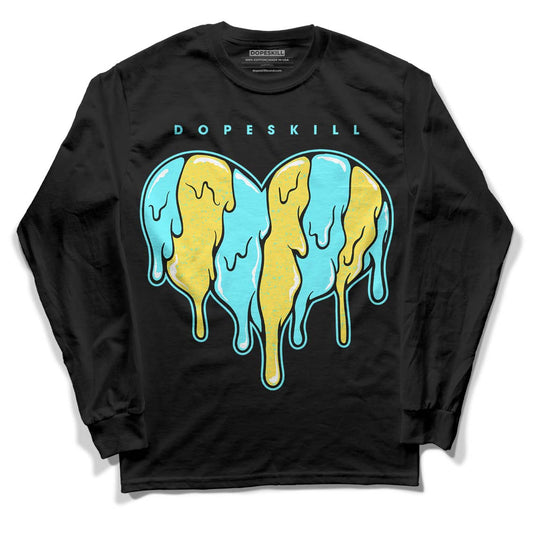 Aqua 5s DopeSkill Long Sleeve T-Shirt Slime Drip Heart Graphic - Black