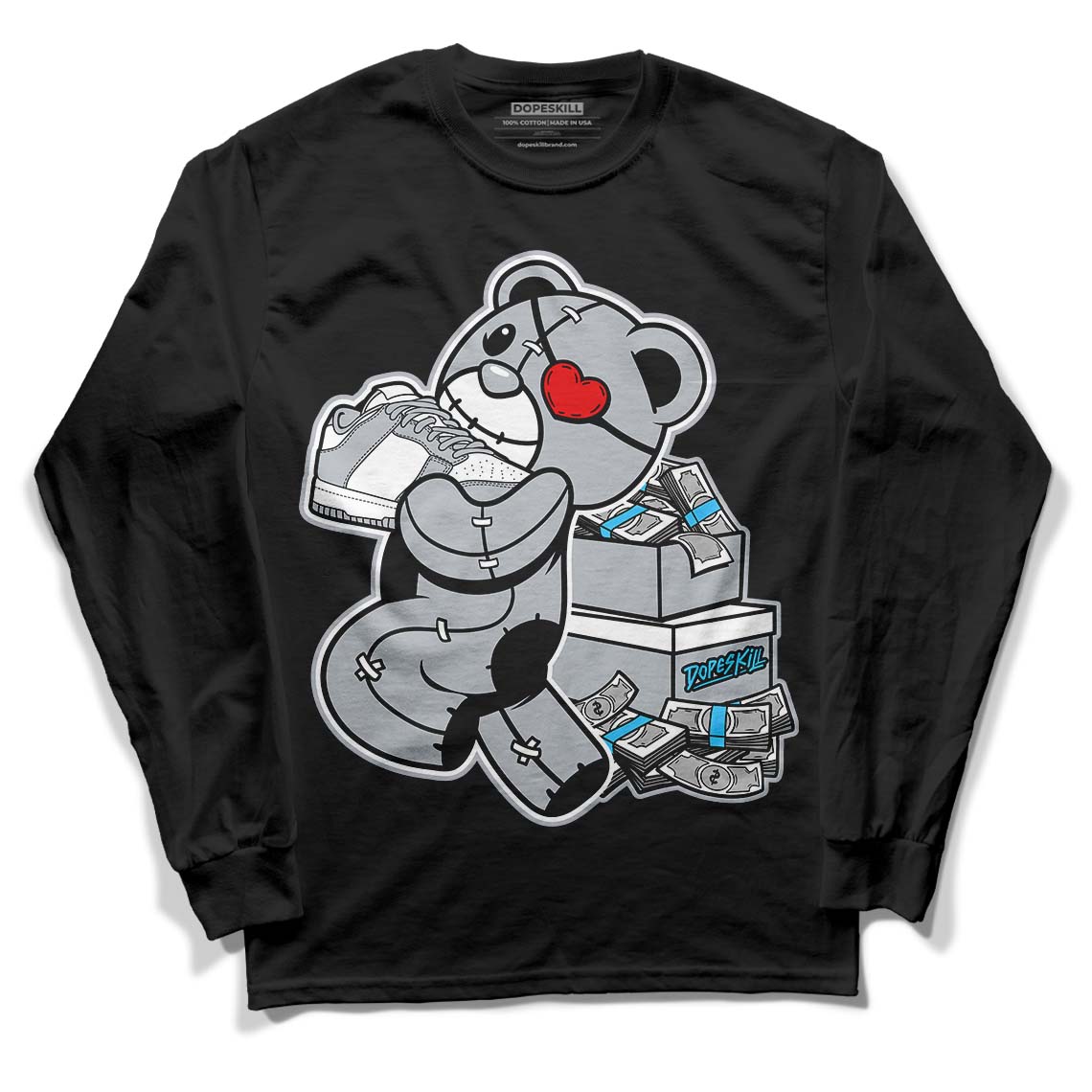 Dunk Low Lottery Pack Grey Fog DopeSkill Long Sleeve T-Shirt Bear Steals Sneaker Graphic - Black 