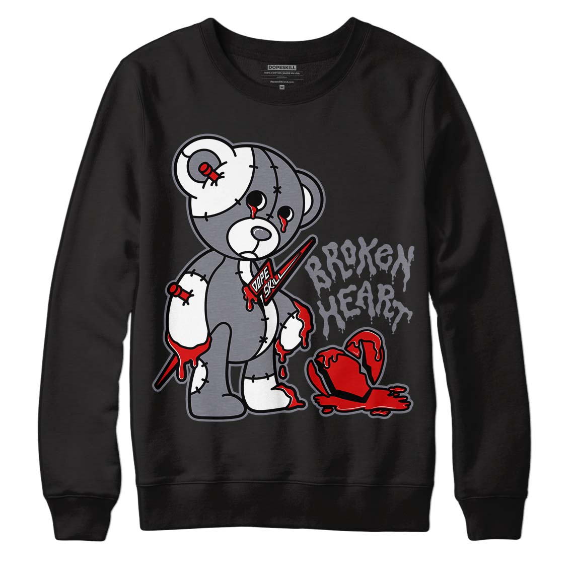 Fire Red 9s DopeSkill Sweatshirt Broken Heart Graphic - Black