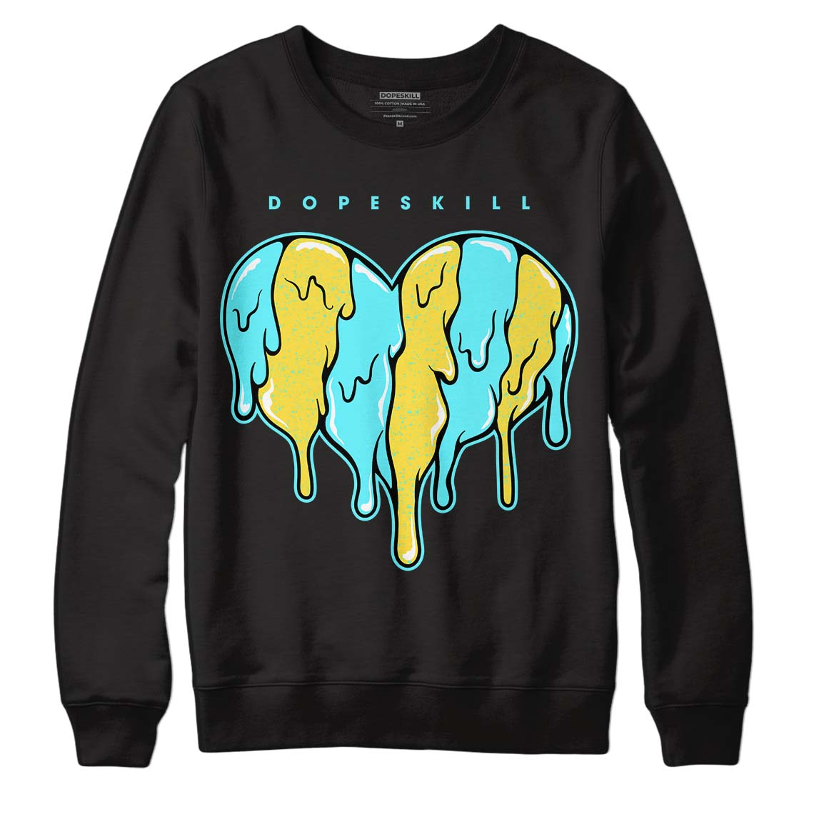 Aqua 5s DopeSkill Sweatshirt Slime Drip Heart Graphic - Black