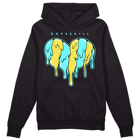 Aqua 5s DopeSkill Hoodie Sweatshirt Slime Drip Heart Graphic - Black