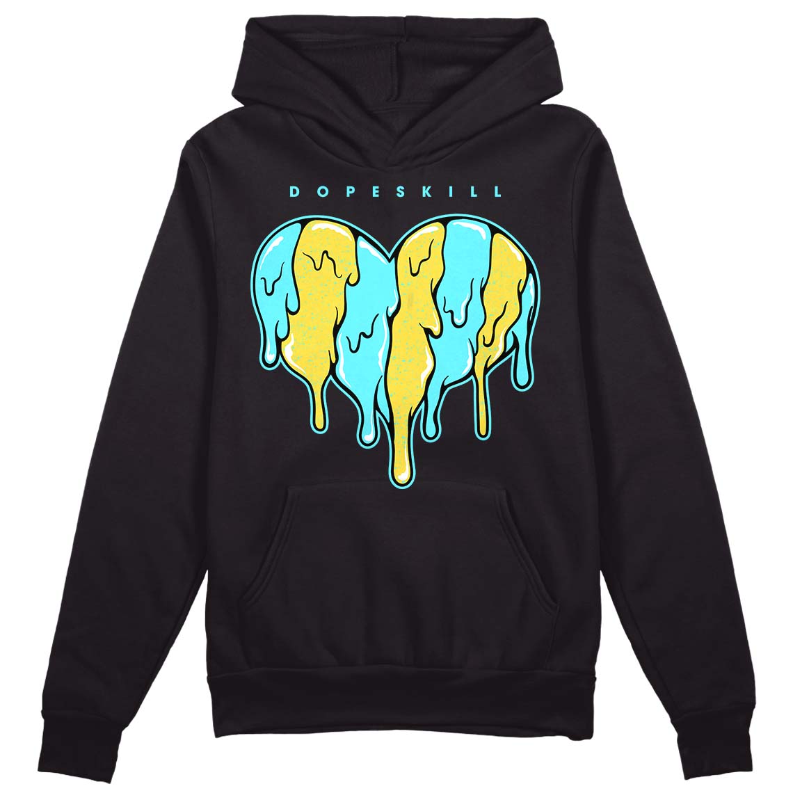 Aqua 5s DopeSkill Hoodie Sweatshirt Slime Drip Heart Graphic - Black