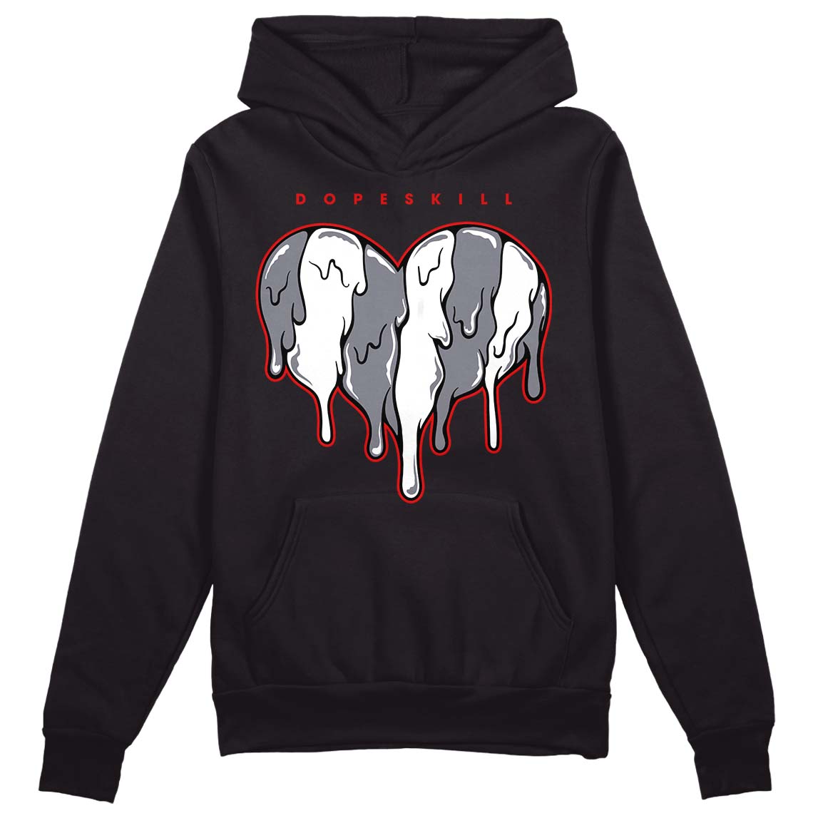 Fire Red 9s DopeSkill Hoodie Sweatshirt Slime Drip Heart Graphic - Black